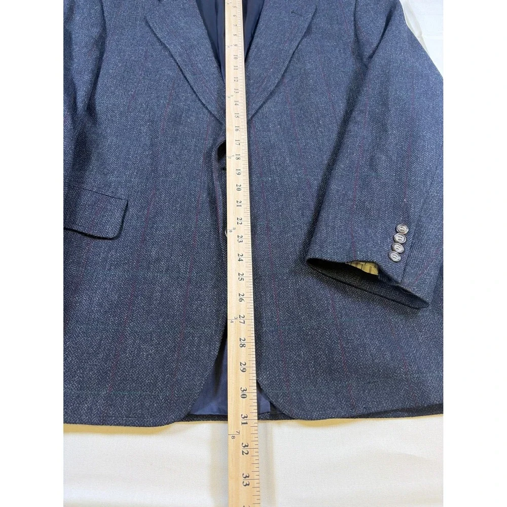 Vintage 80s Jos A Bank Executive Collection Wool Herringbone Blazer Gray 46R